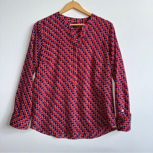 Talbots Long Sleeve Blouse Medium - Dopamine Dressing Geometric Red Blue Orange
